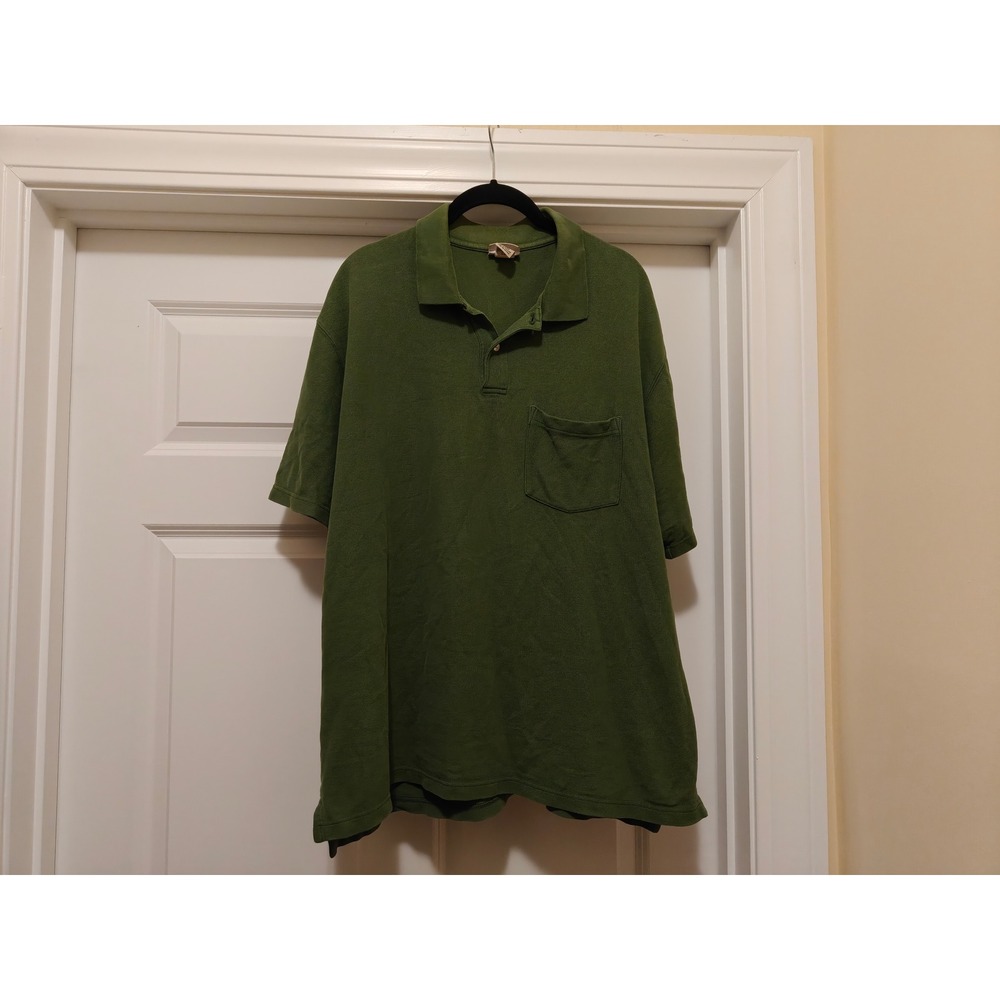 LL Bean Mens Large Regular Polo Shirt Olive Green 100% Cotton Pique Pocket Short